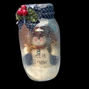 Christmas “Let It Snow” Snowman Jar AKA Dry Snow Globe or Candle Holder
